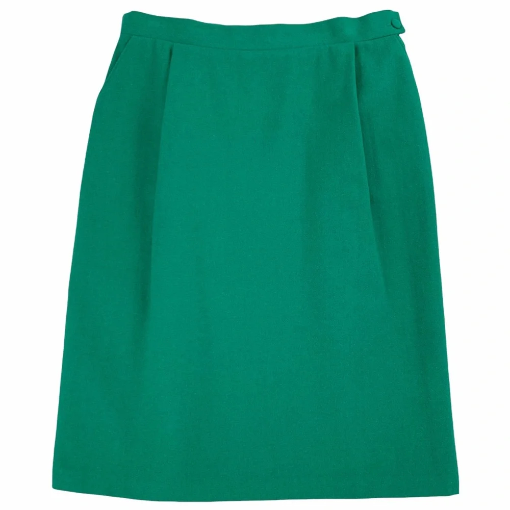 Vintage Kelly Green Wool Blend Pencil Skirt with Pockets made by TanJay Petites.